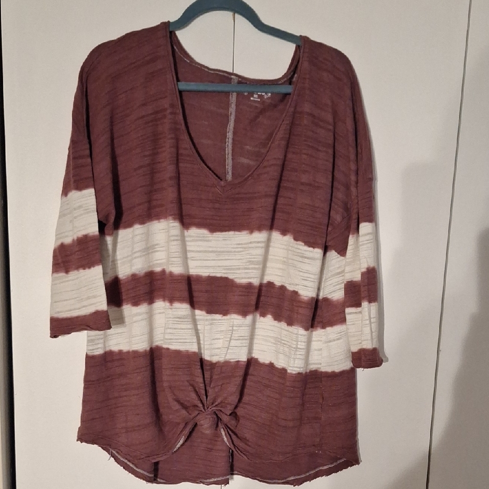 Mudd Burgundy and White Striped Long Sleeve Top